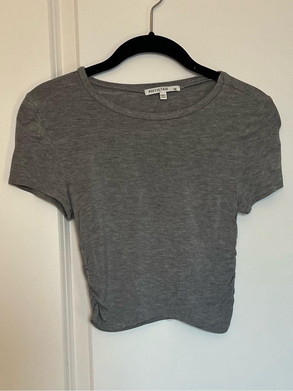 Gray Ruched Crewneck Short Sleeve Crop Top